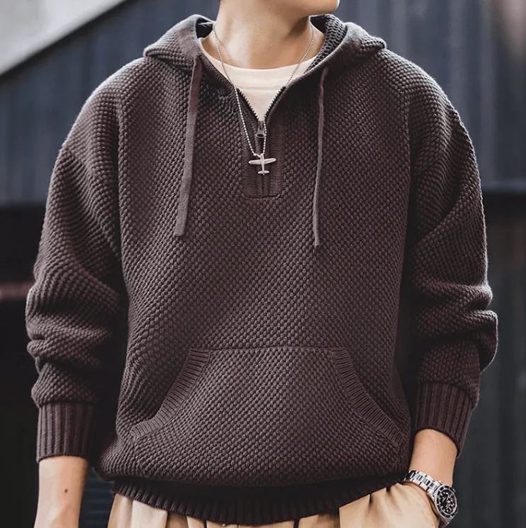 Casual Half -Zip Knitted Hoodie
