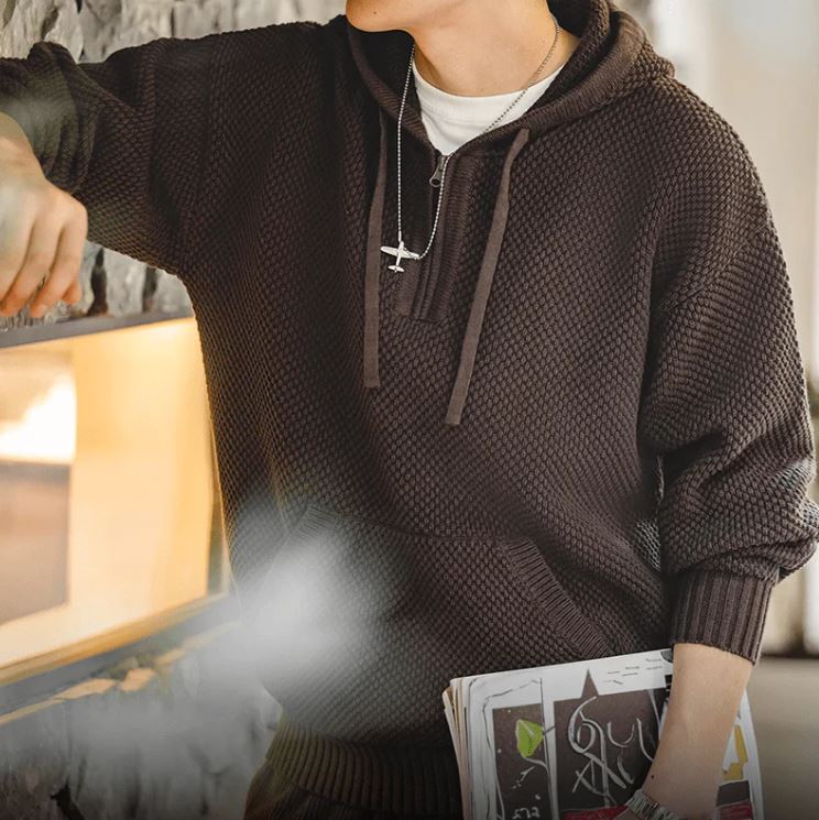 Casual Half -Zip Knitted Hoodie