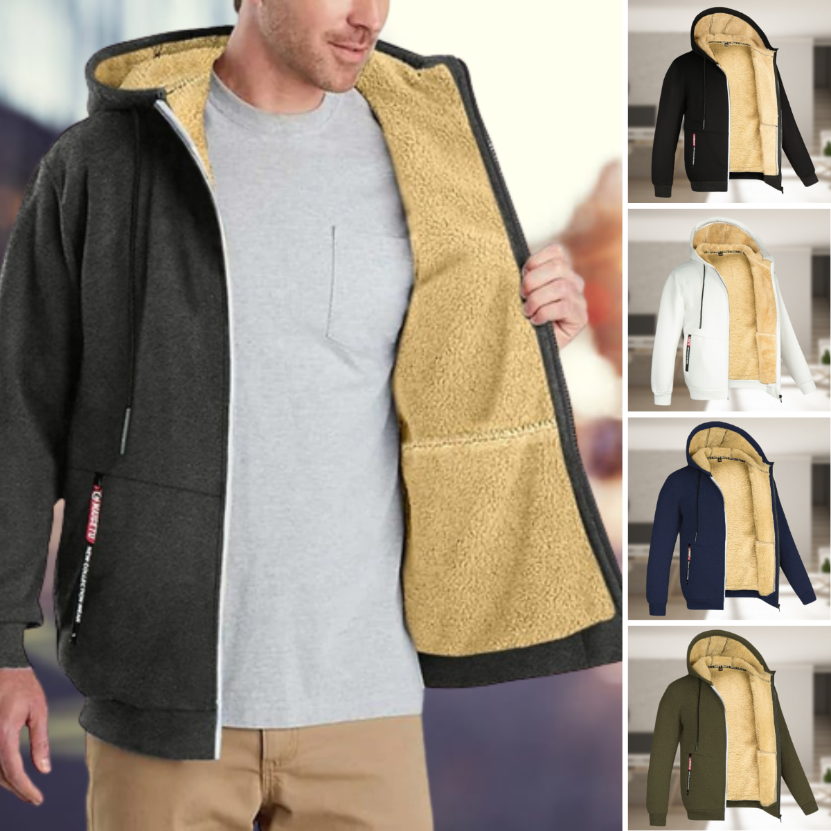 Sadi - Casual Men's Winter Jacket with Hood and Fleece