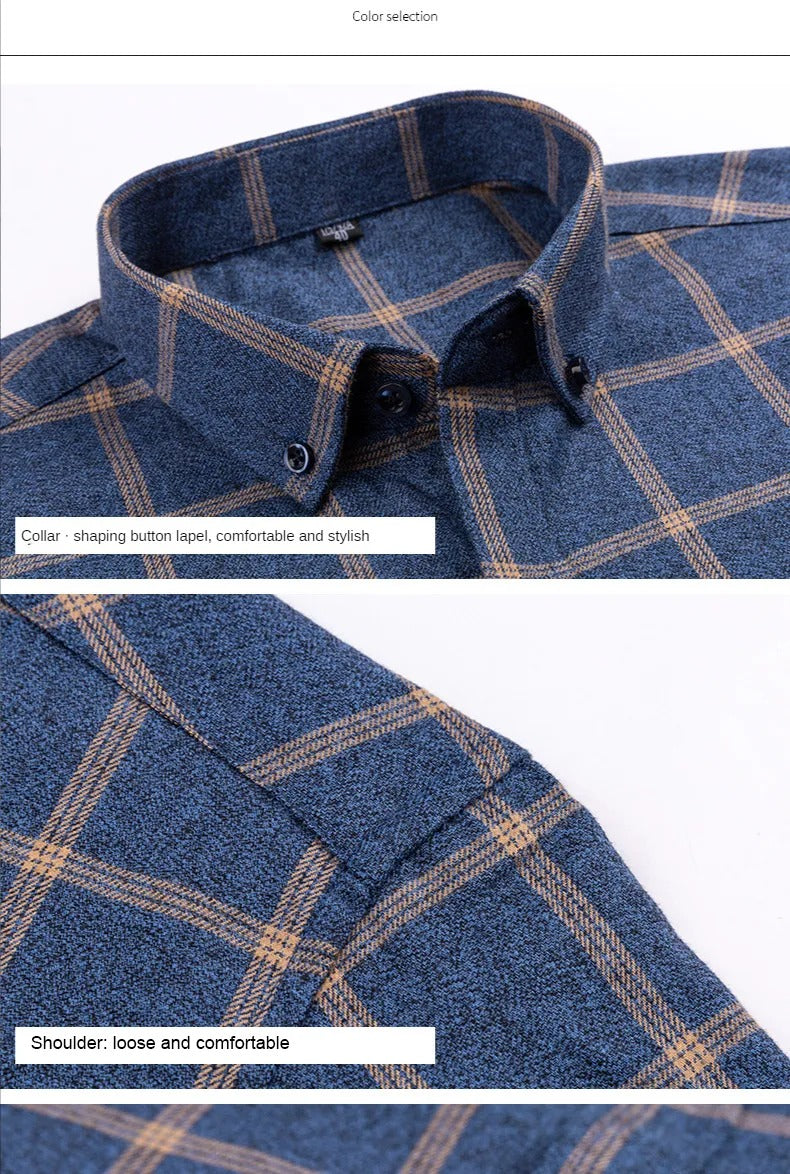 Pure Cotton Men's Plaid Shirt Long Sleeve