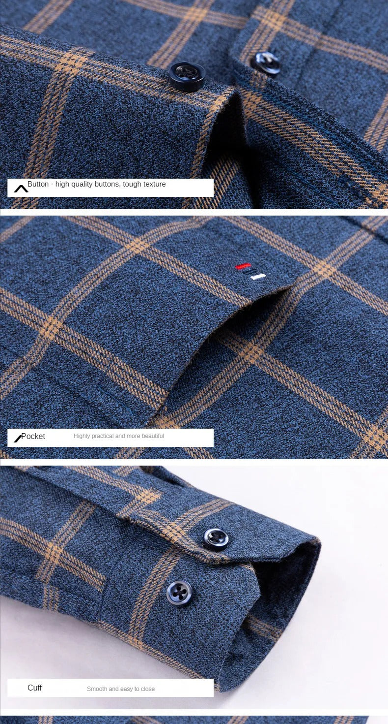Pure Cotton Men's Plaid Shirt Long Sleeve