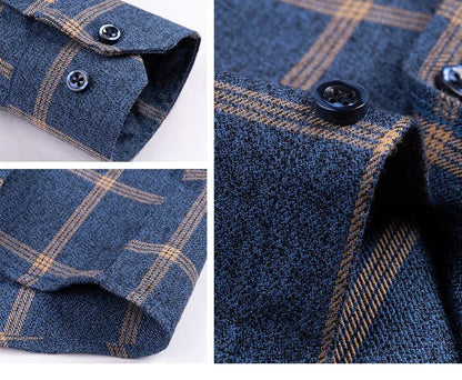 Pure Cotton Men's Plaid Shirt Long Sleeve