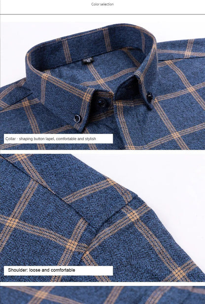 Pure Cotton Men's Plaid Shirt Long Sleeve