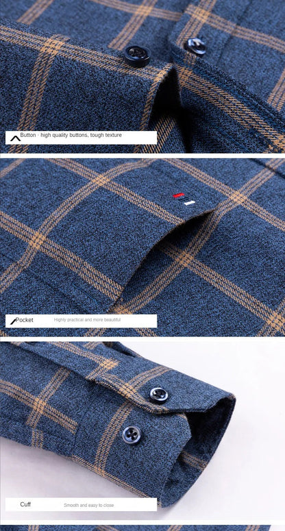 Pure Cotton Men's Plaid Shirt Long Sleeve