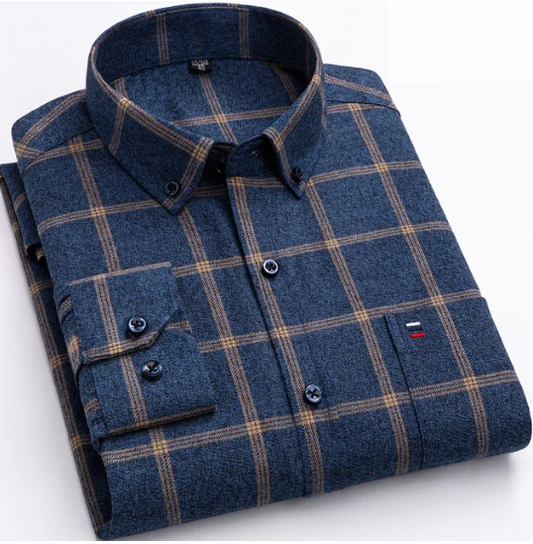 Pure Cotton Men's Plaid Shirt Long Sleeve